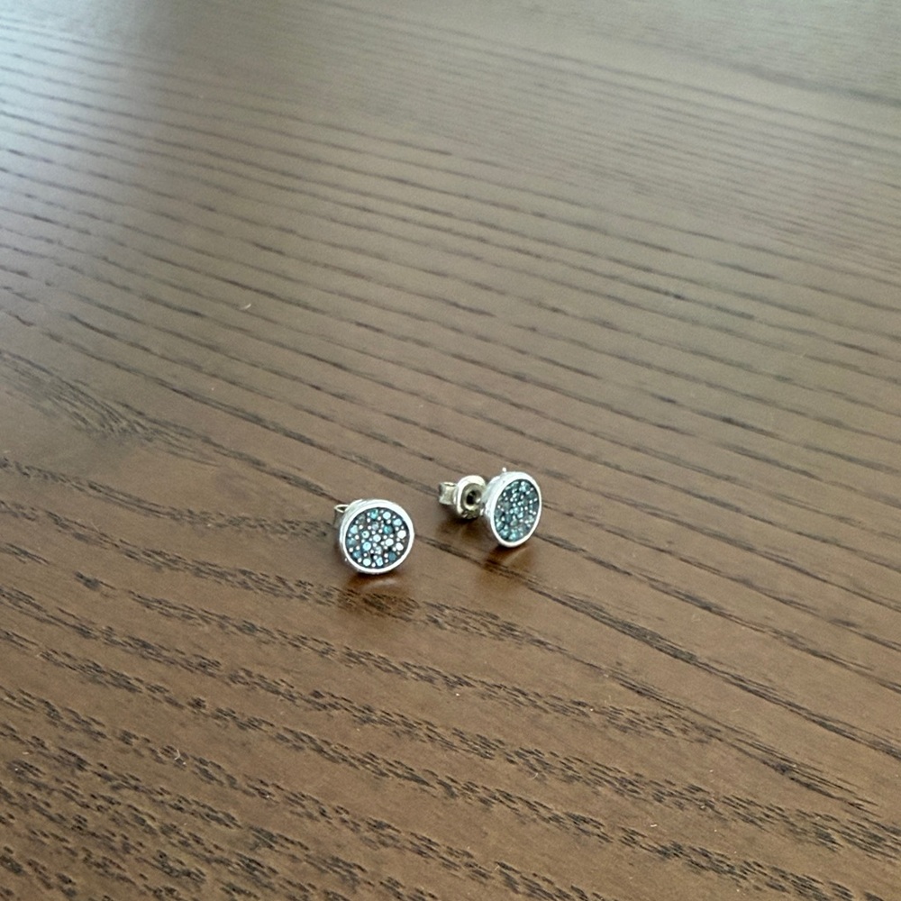 Sterling silver and blue diamond studs